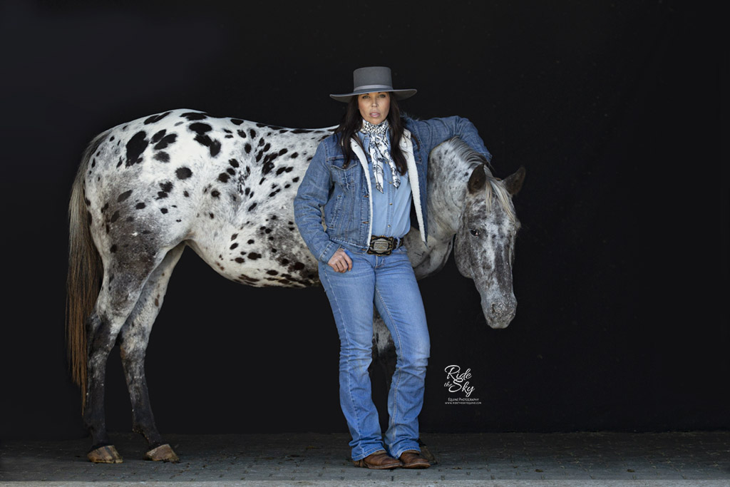Black background Woman and Horse Photography