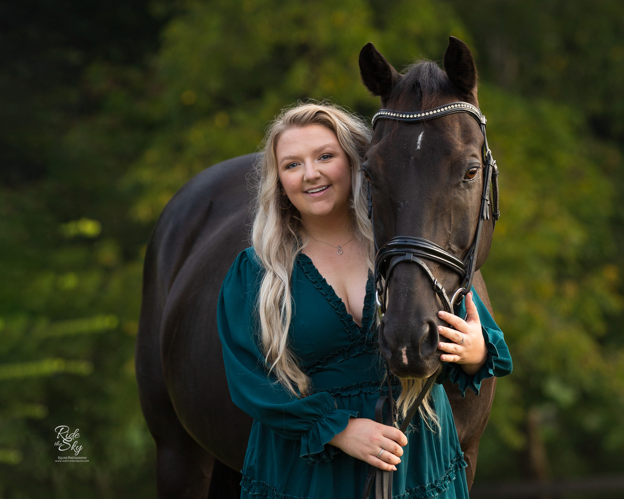 Equestrian Senior Girl photographed with black quarter horse