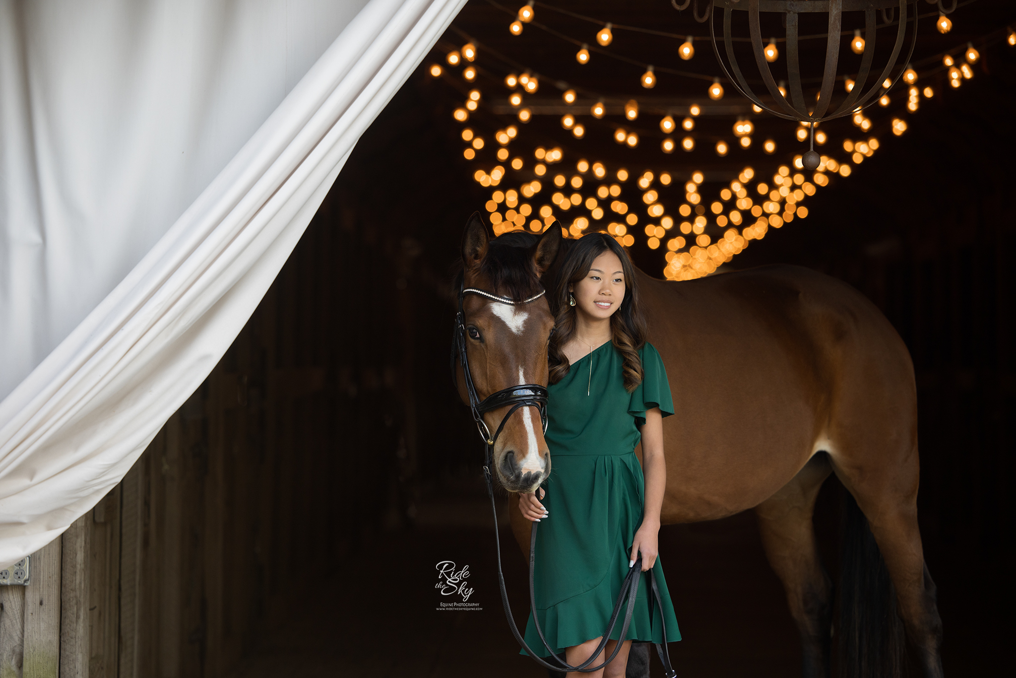 High School Senior in Green Dress with Horse