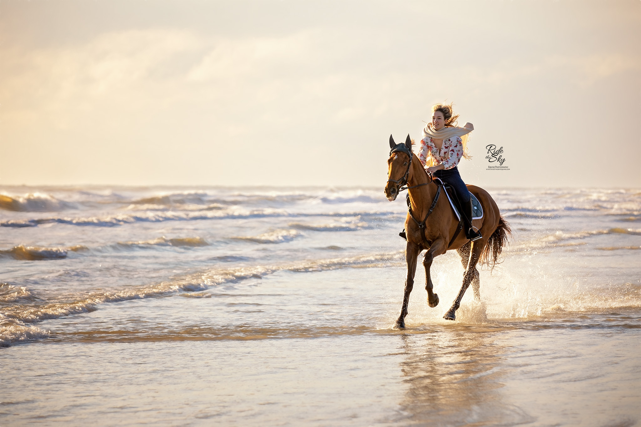 High School Senior riding her Horse on the Beach