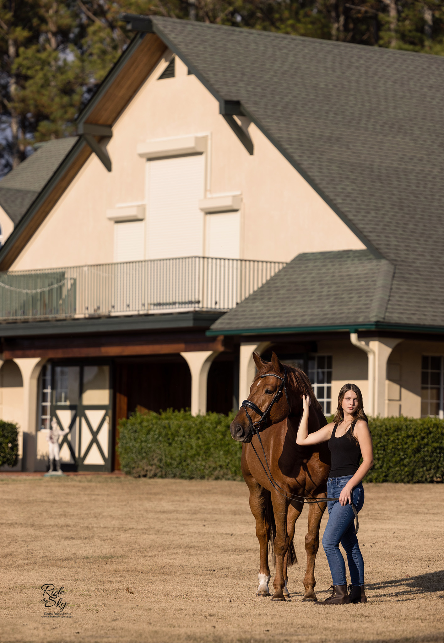 High School Senior Equestran posed with her horse at Le Bonheur Equestrian in Chatsworth, GA