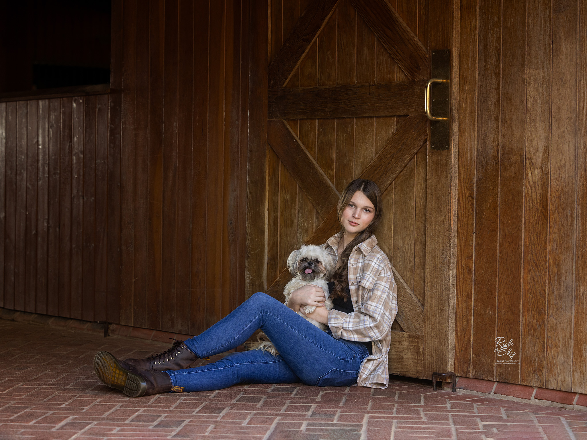 High School senior photographed with her dog at Le Bonheur Equestrian in Chatsworth GA